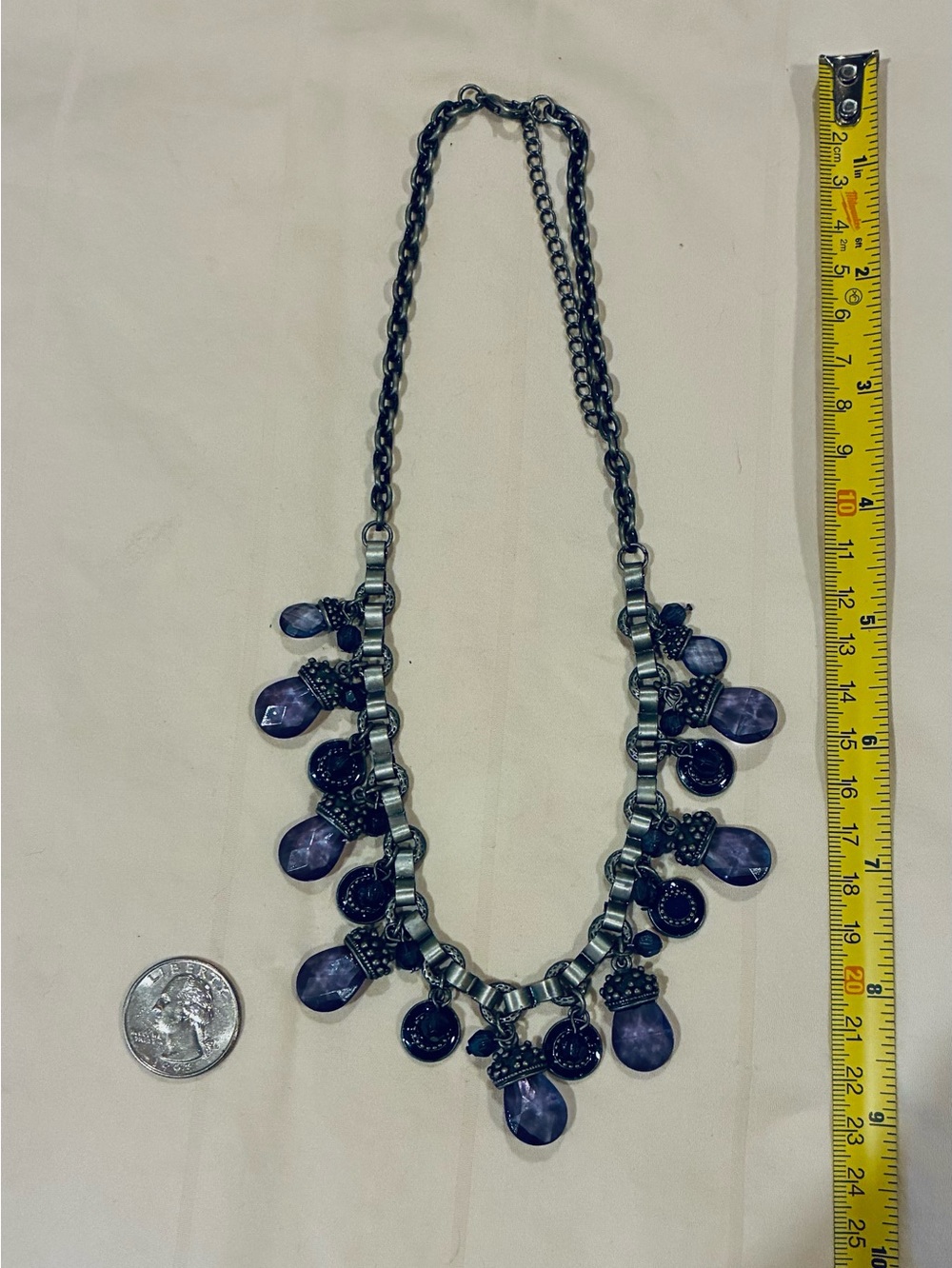 Women's Blue & Purple Teardrop Short Nickel Statement Necklace w/ 3” Extender